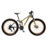 LAUXJACK Mountain Fat Bike Steel Frame Full Suspention 24 Speed Shimano Disc Brake 26"x4.0 Wheel Long Fork