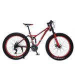 LAUXJACK Mountain Fat Bike Steel Frame Full Suspention 24 Speed Shimano Disc Brake 26"x4.0 Wheel Long Fork