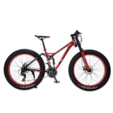 LAUXJACK Mountain Fat Bike Steel Frame Full Suspention 24 Speed Shimano Disc Brake 26"x4.0 Wheel Long Fork