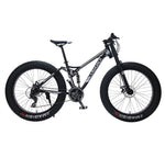 LAUXJACK Mountain Fat Bike Steel Frame Full Suspention 24 Speed Shimano Disc Brake 26"x4.0 Wheel Long Fork