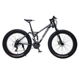 LAUXJACK Mountain Fat Bike Steel Frame Full Suspention 24 Speed Shimano Disc Brake 26"x4.0 Wheel Long Fork