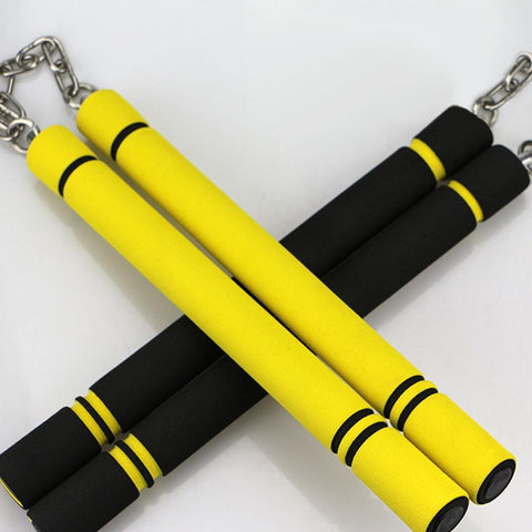 LumiParty Kung Fu Nunchakus Martial Arts Safety Foam Nunchakus Sponge Double Truncheon with Stainless Steel Chain
