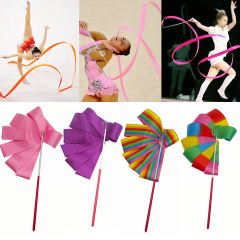 2M/4M Colorful  Gym Ribbons Dance Ribbon Rhythmic Art Gymnastic Ballet Streamer Twirling Rod Stick For Gym Training Professional