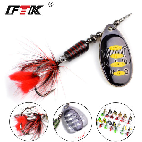 FTK 1Pcs Mepps Spinner Bait 7.5g 12g 17.5g Spoon Lures Metal Fishing Lure Bass Hard Bait With Feather Treble Hooks  13 colors