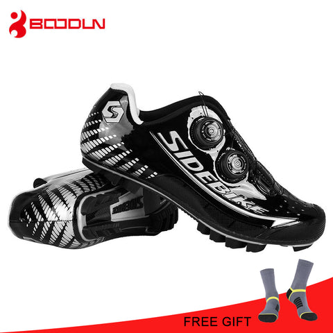 SIDEBIKE MTB Carbon Fiber Ultralight Black Silver Waterproof  Professional Men Athletics Mountain Self-locking Training Shoes